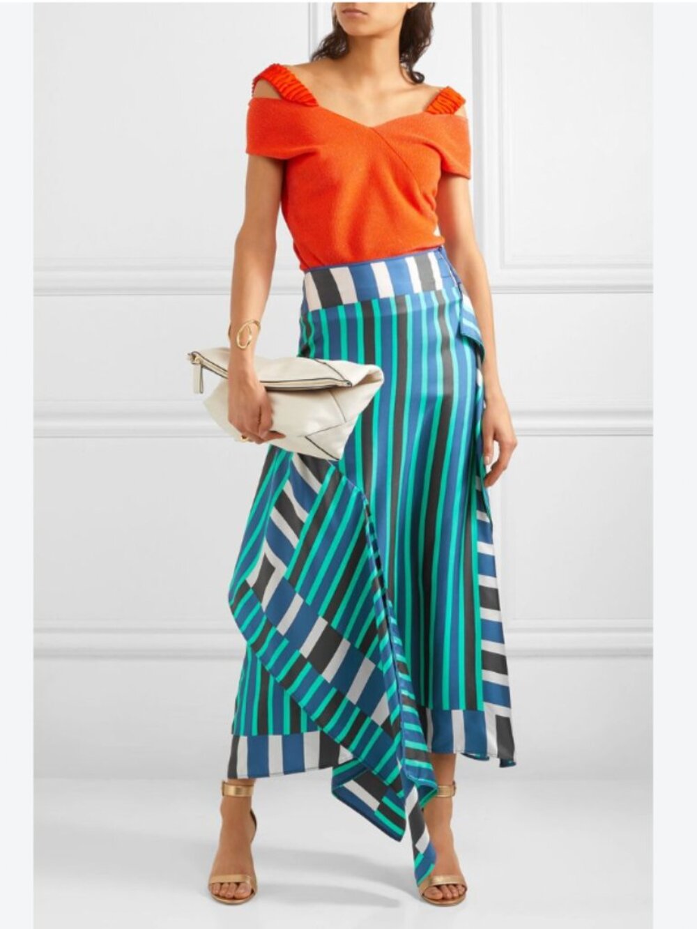 Diane von Furstenberg Blue Striped Silk Asymmetric Saxon Skirt Size 12 NWT